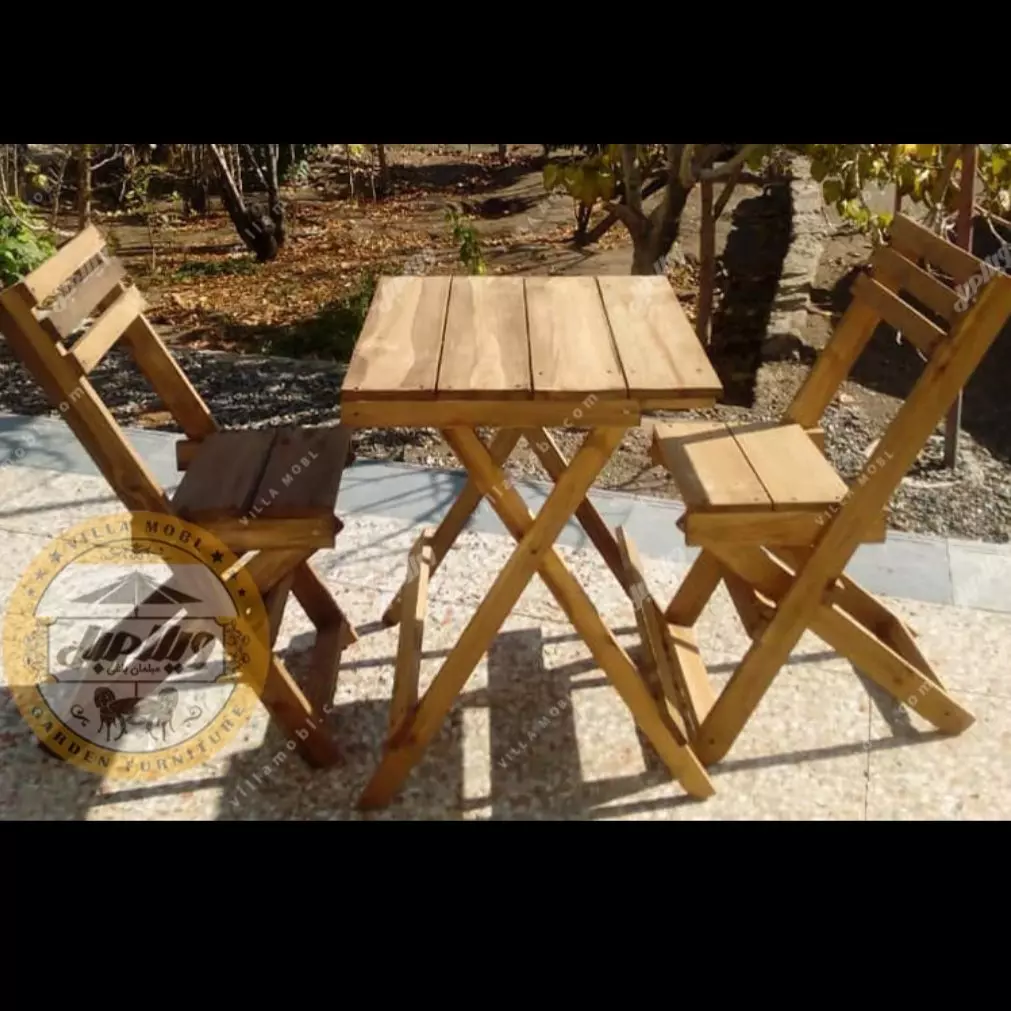 ست میز و صندلی تاشو چوبی دونفره