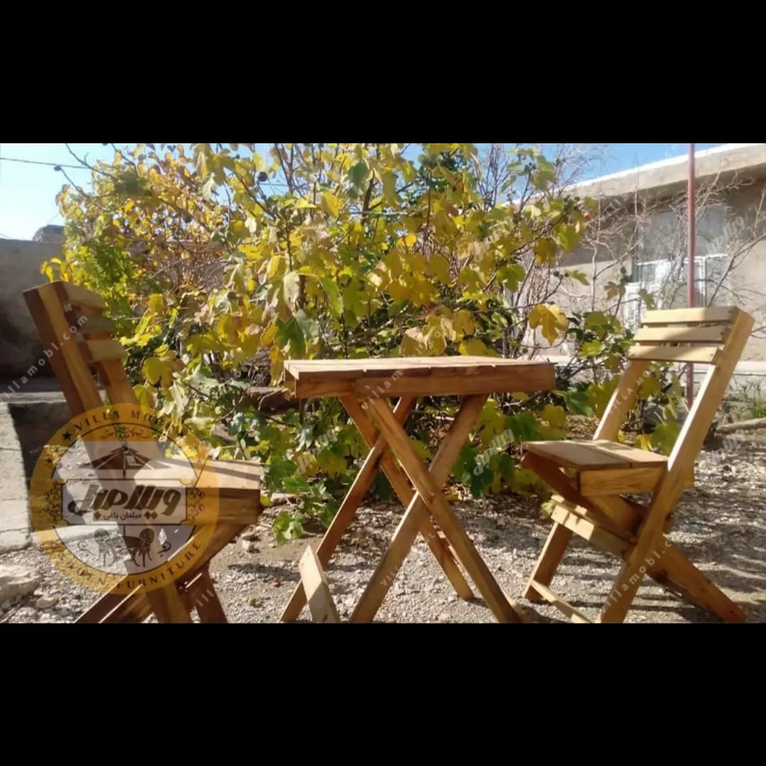 ست میز و صندلی تاشو چوبی دونفره